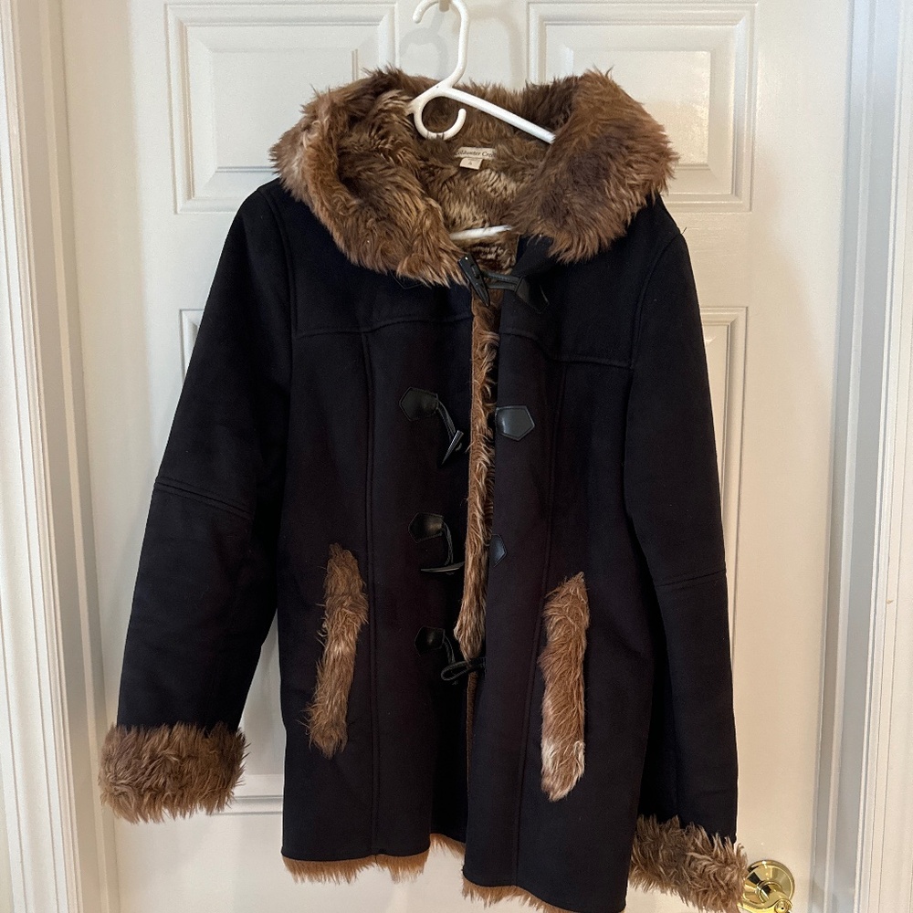 Woman’s size 14 hooded faux fur faux suede  winter coat